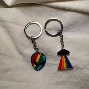 🛸 Small Multicolored Alien and UFO Keychain Bundle